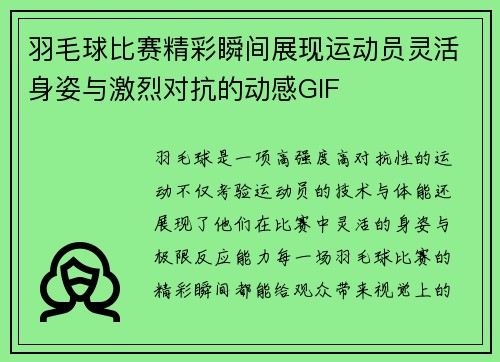 羽毛球比赛精彩瞬间展现运动员灵活身姿与激烈对抗的动感GIF